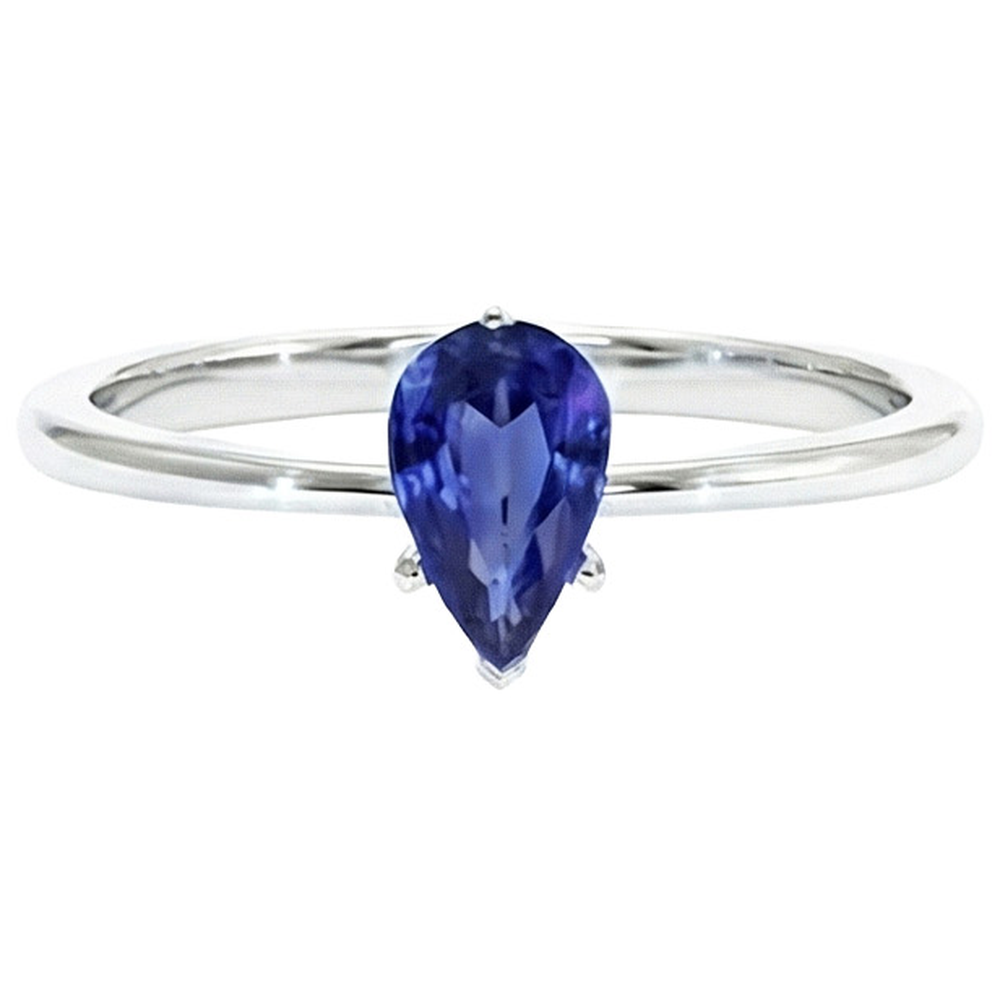 Solitaire White Gold Ring Teardrop Style Pear Blue Sapphire 2 Carats