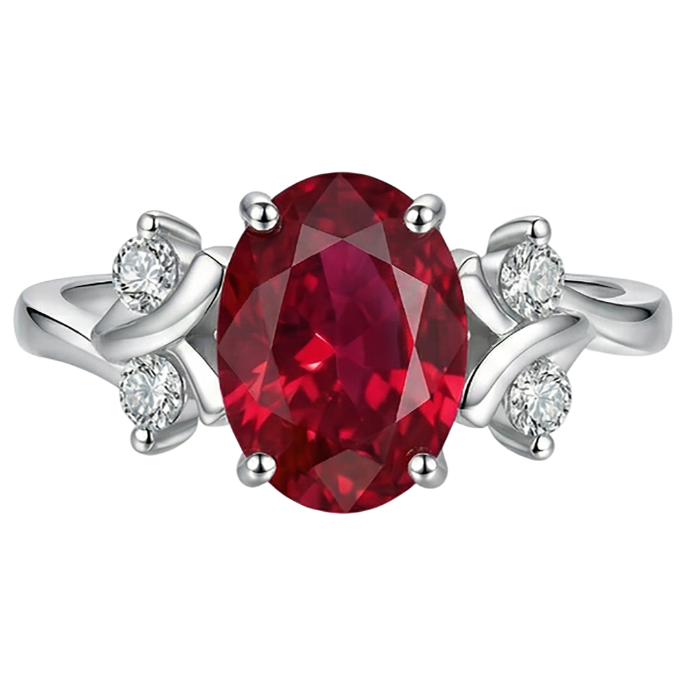Solitaire With Accent 1.70 Ct. Ruby And Natural Earth Mined DIAMOND ( NOT LAB GROWN )s Ring White Gold 14K