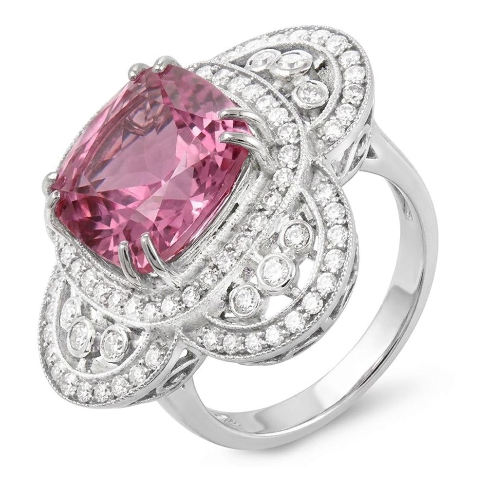 Solitaire With Accent 12 Carats Kunzite With Natural Earth Mined Diamonds Ring Gold