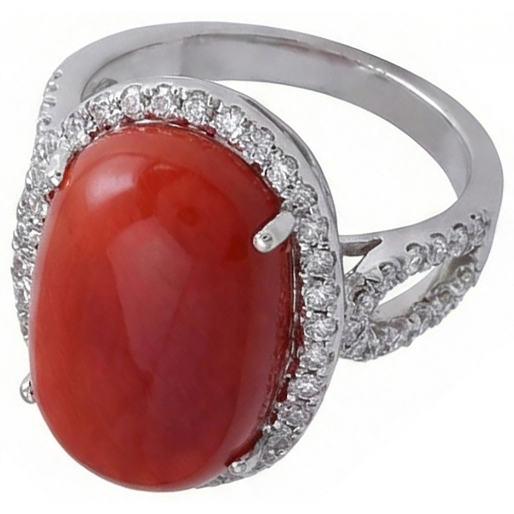 Solitaire With Accent 13.75 Ct Red Coral And Natural Earth Mined Diamonds Ring New