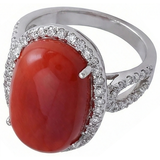 Solitaire With Accent 13.75 Ct Red Coral And Natural Earth Mined Diamonds Ring New