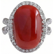 Solitaire With Accent 13.75 Ct Red Coral And Natural Earth Mined Diamonds Ring New