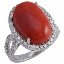 Solitaire With Accent 13.75 Ct Red Coral And Natural Earth Mined Diamonds Ring New
