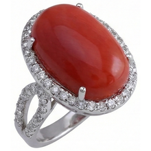 Solitaire With Accent 13.75 Ct Red Coral And Natural Earth Mined Diamonds Ring New