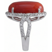 Solitaire With Accent 13.75 Ct Red Coral And Natural Earth Mined Diamonds Ring New