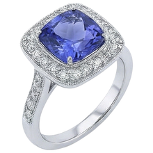 Solitaire With Accent 18 Ct Tanzanite With Natural Earth Mined Diamonds Ring White Gold