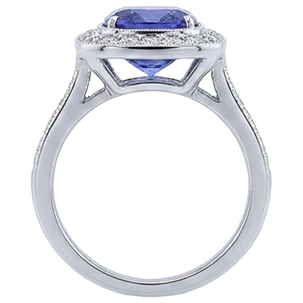 Solitaire With Accent 18 Ct Tanzanite With Natural Earth Mined Diamonds Ring White Gold