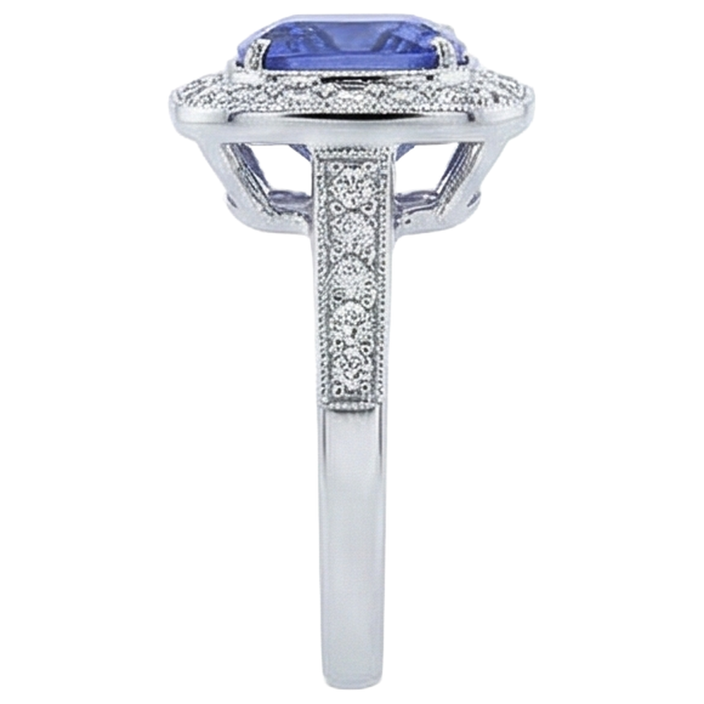 Solitaire With Accent 18 Ct Tanzanite With Natural Earth Mined Diamonds Ring White Gold