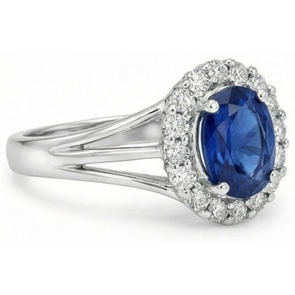 Solitaire With Accent 2.40 Carats Ceylon Sapphire With Natural Earth Mined Diamonds Ring