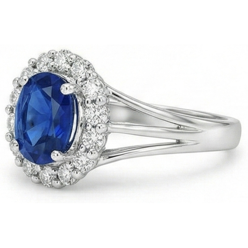 Solitaire With Accent 2.40 Carats Ceylon Sapphire With Natural Earth Mined Diamonds Ring
