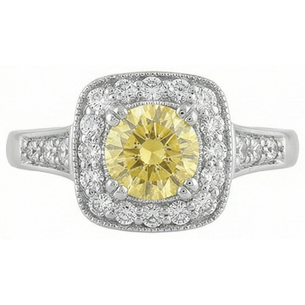 Solitaire With Accent 3.5 Ct Yellow Sapphire And Natural Earth Mined Diamonds Ring