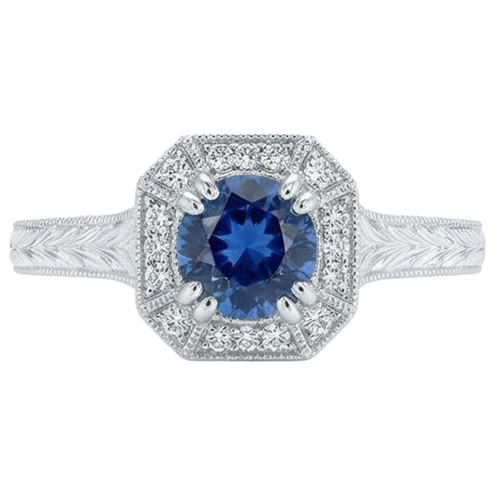 natural round sapphire 3.75ct ring close up detail