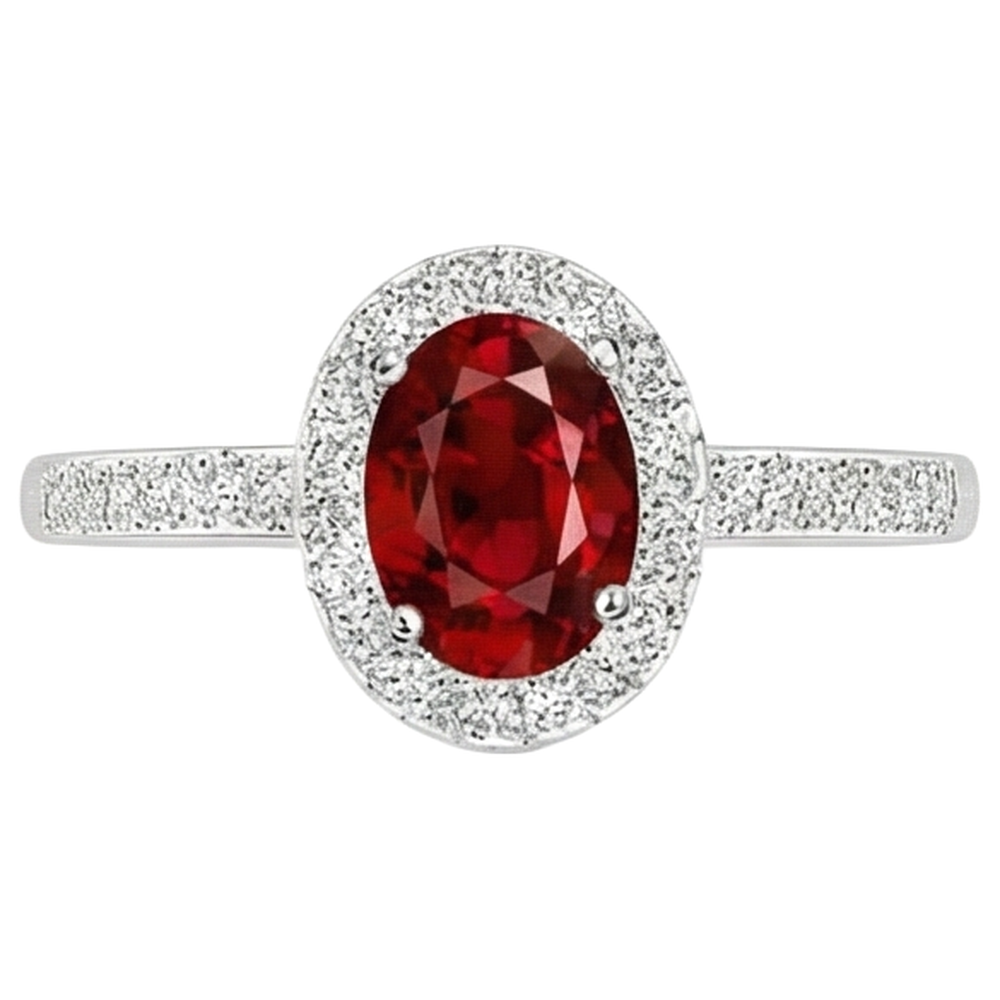 Solitaire With Accent 3.85 Carats Ruby And Natural Earth Mined Diamonds Ring 14K WG