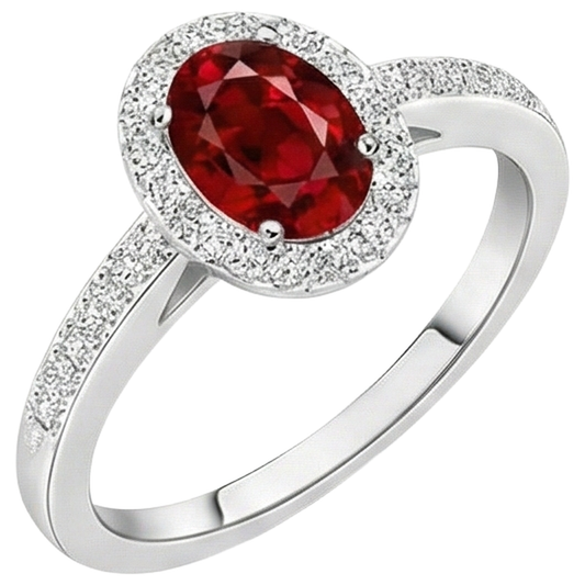 Solitaire With Accent 3.85 Carats Ruby And Natural Earth Mined Diamonds Ring 14K WG