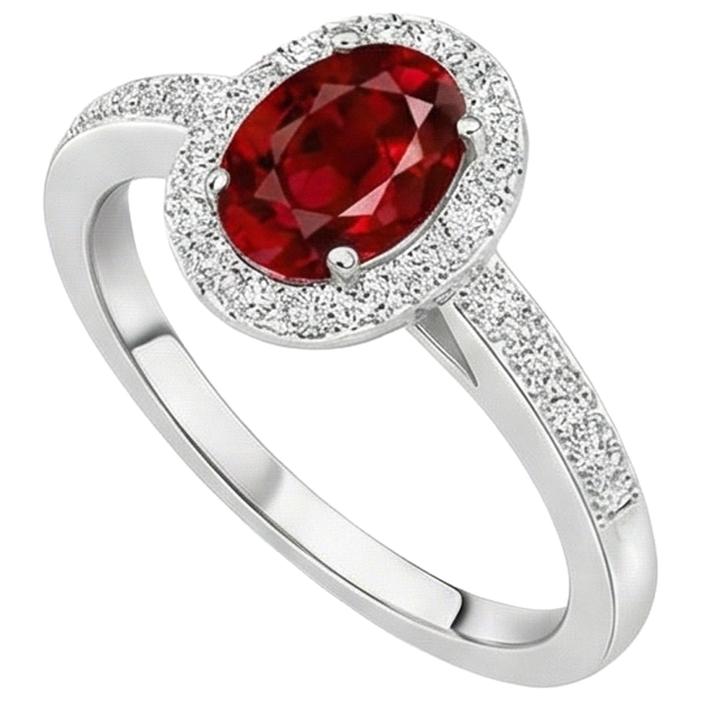 Solitaire With Accent 3.85 Carats Ruby And Natural Earth Mined Diamonds Ring 14K WG