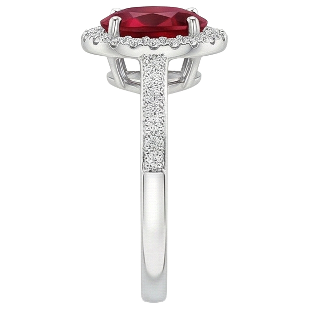 Solitaire With Accent 3.85 Carats Ruby And Natural Earth Mined Diamonds Ring 14K WG
