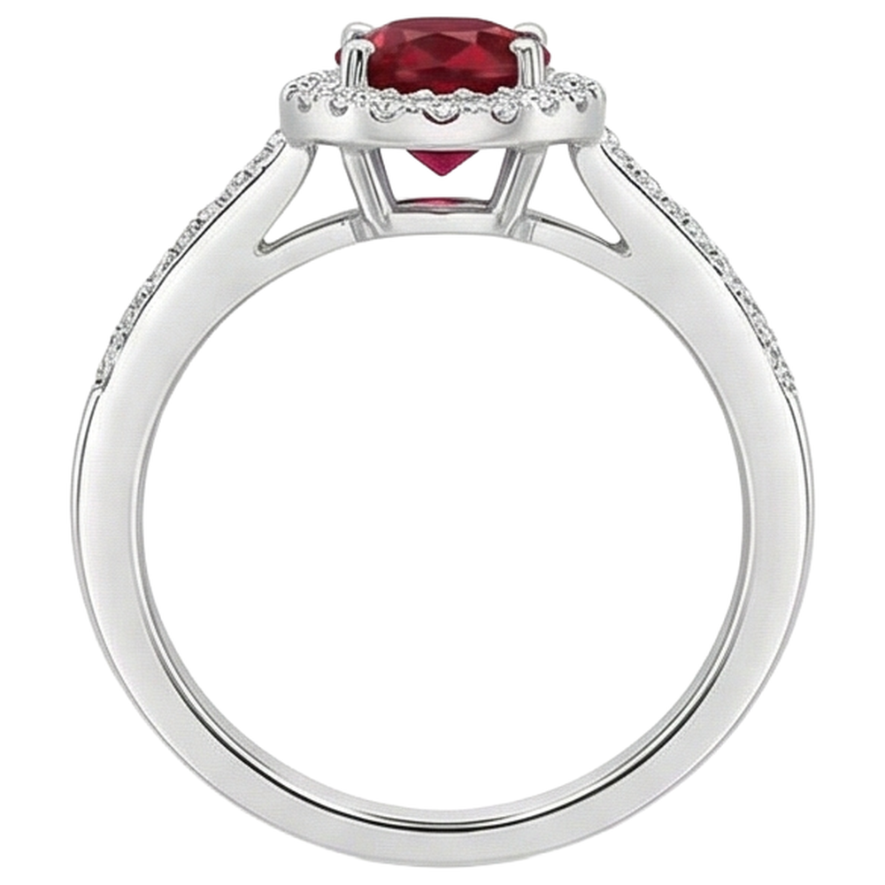 Solitaire With Accent 3.85 Carats Ruby And Natural Earth Mined Diamonds Ring 14K WG