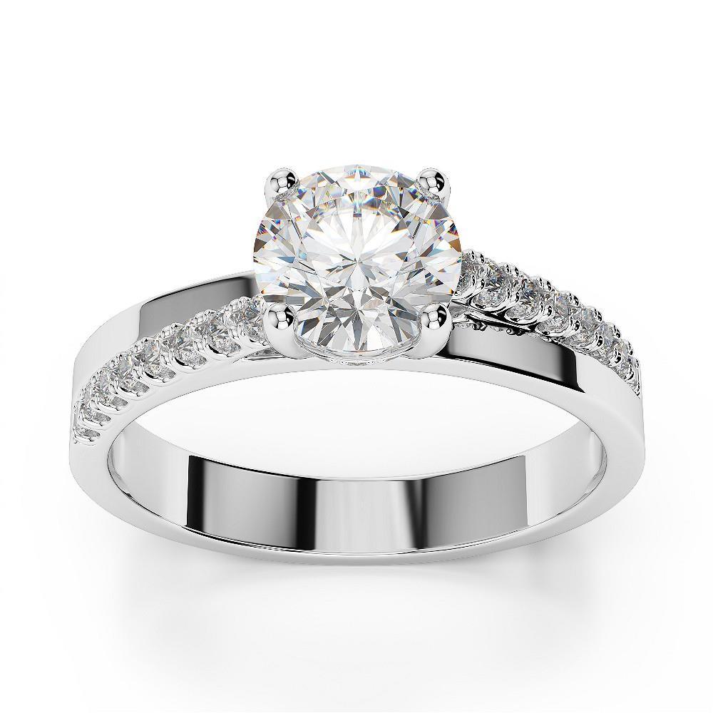 Solitaire With Accent 3 Carats Genuine Diamonds Engagement Ring White Gold 14K