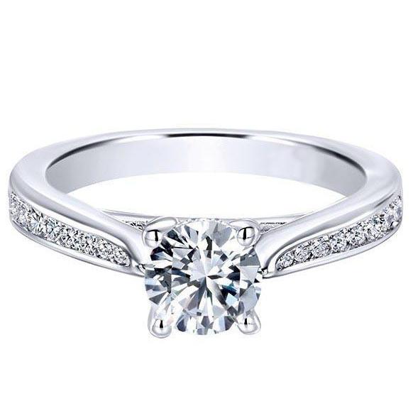 Solitaire With Accent 3.30 Carats Round Cut Real Diamonds Ring White Gold 14K