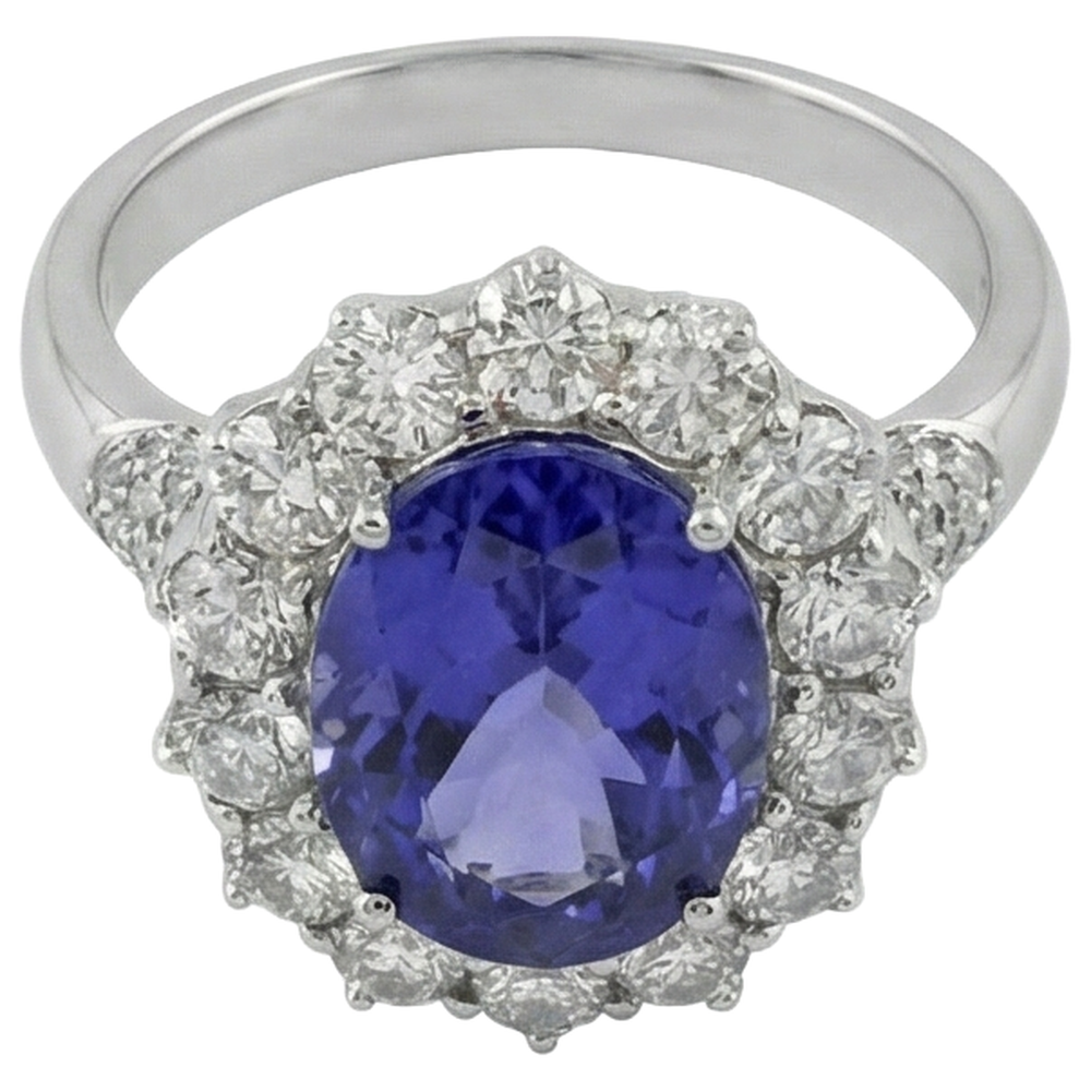 Solitaire With Accent 7.25 Ct. Tanzanite And Natural Earth Mined Diamonds Ring