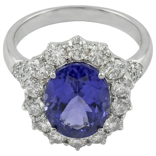 Solitaire With Accent 7.25 Ct. Tanzanite And Natural Earth Mined Diamonds Ring