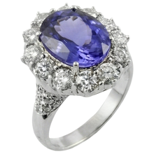 Solitaire With Accent 7.25 Ct. Tanzanite And Natural Earth Mined Diamonds Ring