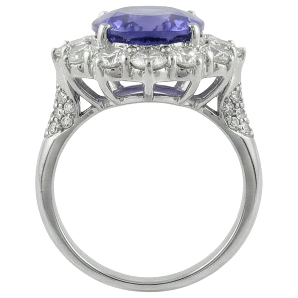 Solitaire With Accent 7.25 Ct. Tanzanite And Natural Earth Mined Diamonds Ring