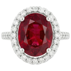 Solitaire With Accent 7 Ct. Ruby And Natural Earth Mined Diamonds Ring White Gold 14K