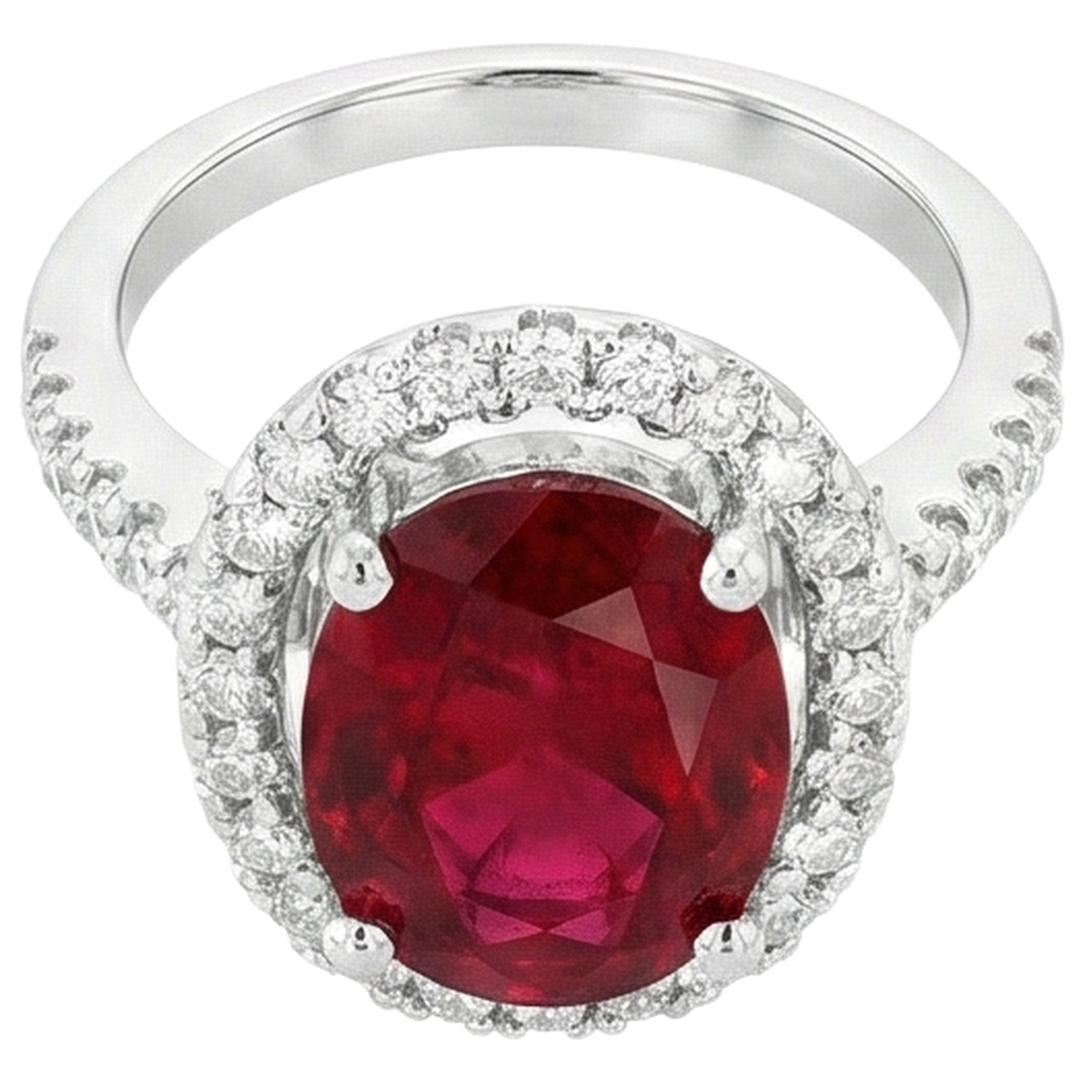 Solitaire With Accent 7 Ct. Ruby And Natural Earth Mined Diamonds Ring White Gold 14K