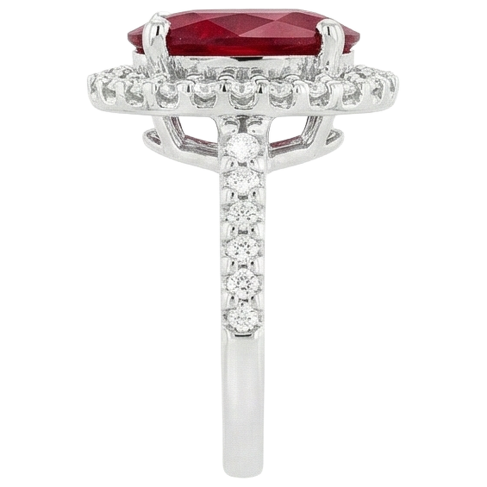 Solitaire With Accent 7 Ct. Ruby And Natural Earth Mined Diamonds Ring White Gold 14K