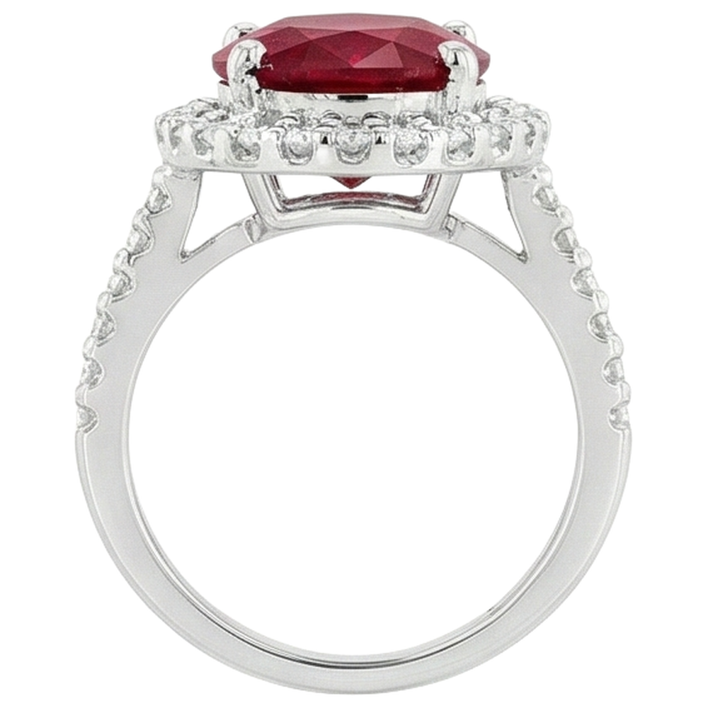 Solitaire With Accent 7 Ct. Ruby And Natural Earth Mined Diamonds Ring White Gold 14K