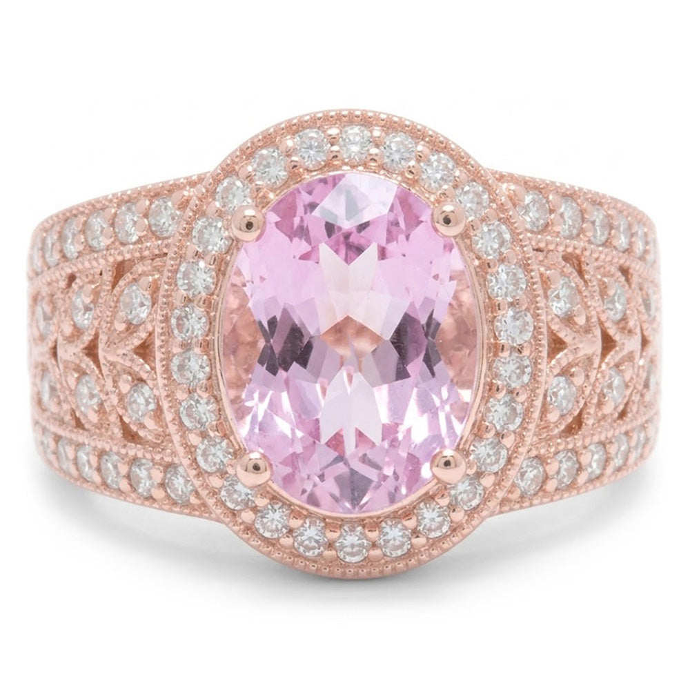 Solitaire With Accent Kunzite With Natural Earth Mined Diamonds 15 Ct Ring Rose Gold