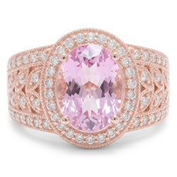 Solitaire With Accent Kunzite With Natural Earth Mined Diamonds 15 Ct Ring Rose Gold