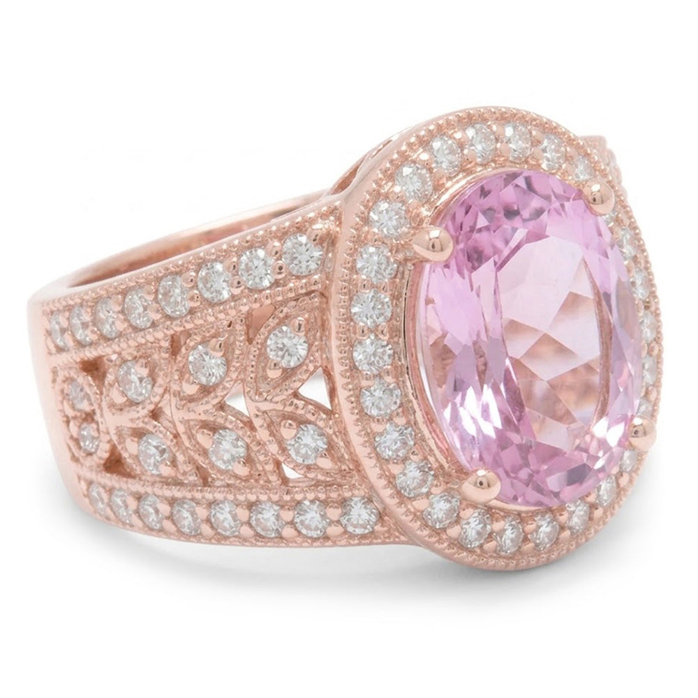 Solitaire With Accent Kunzite With Natural Earth Mined Diamonds 15 Ct Ring Rose Gold