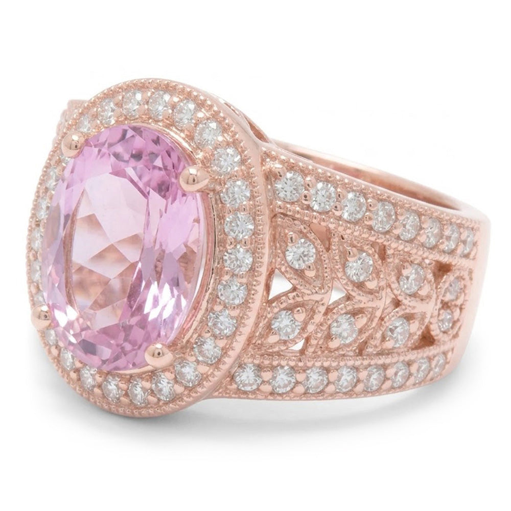 Solitaire With Accent Kunzite With Natural Earth Mined Diamonds 15 Ct Ring Rose Gold