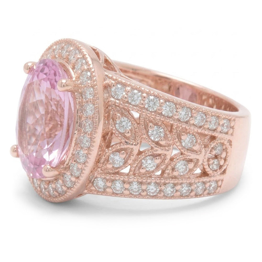 Solitaire With Accent Kunzite With Natural Earth Mined Diamonds 15 Ct Ring Rose Gold