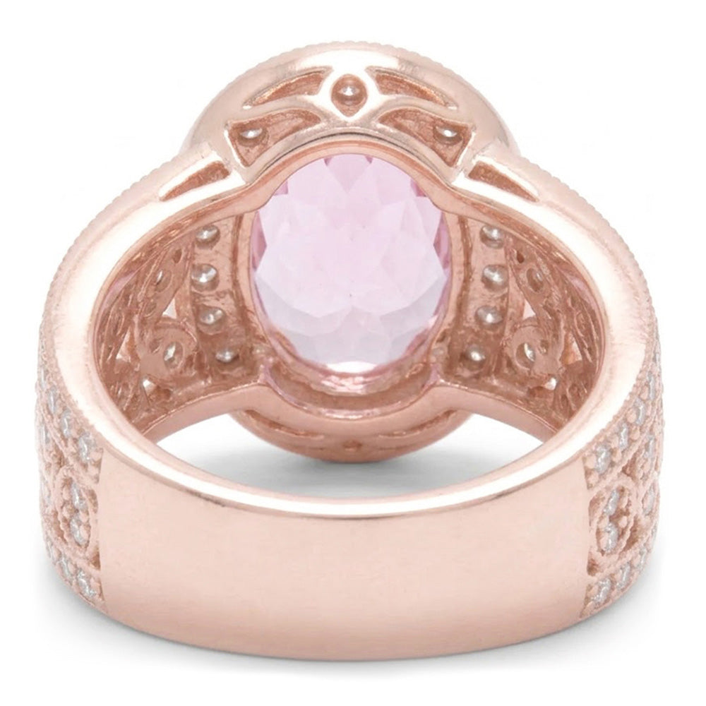 Solitaire With Accent Kunzite With Natural Earth Mined Diamonds 15 Ct Ring Rose Gold