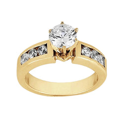 Solitaire With Accent Real Diamond 2.15 Carats Ring Yellow Gold 14K