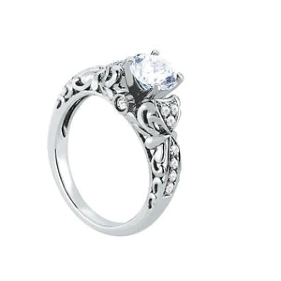 Solitaire With Accents 1 Carat Round Real Diamond Engagement Ring White Gold 14K