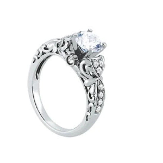 Solitaire With Accents 1 Carat Round Real Diamond Engagement Ring White Gold 14K