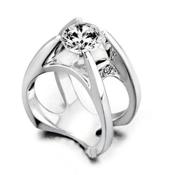 Solitaire With Accents 1.80 Ct Round Cut Genuine Diamond Engagement Fancy Ring