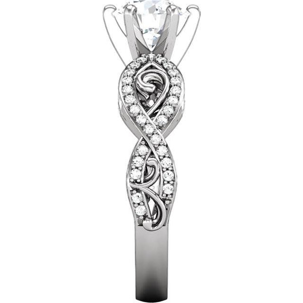 Solitaire With Accents 2.11 Carat Round Real Diamond Fancy Ring WG 14K