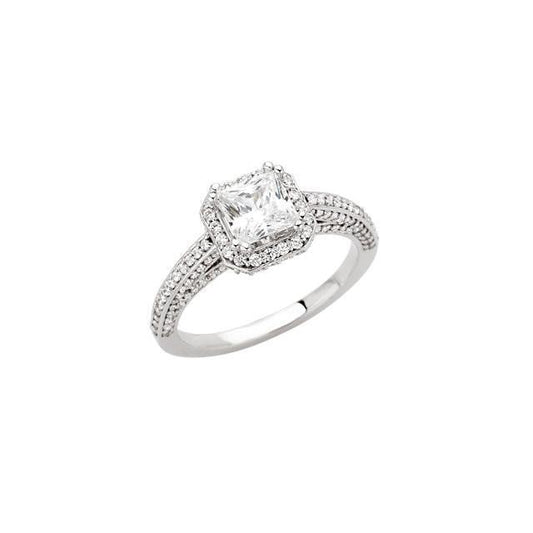 Solitaire With Accents 2.25 Carat Real Diamond Fancy Ring White Gold 14K