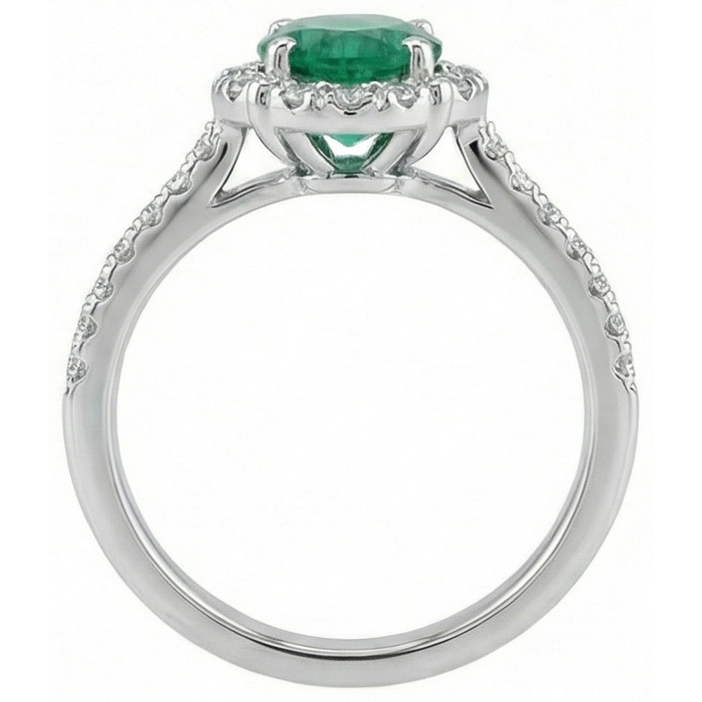 Solitaire With Accents 3.40 Ct Green Emerald And Natural Earth Mined DIAMOND ( NOT LAB GROWN )s Ring White Gold 14K