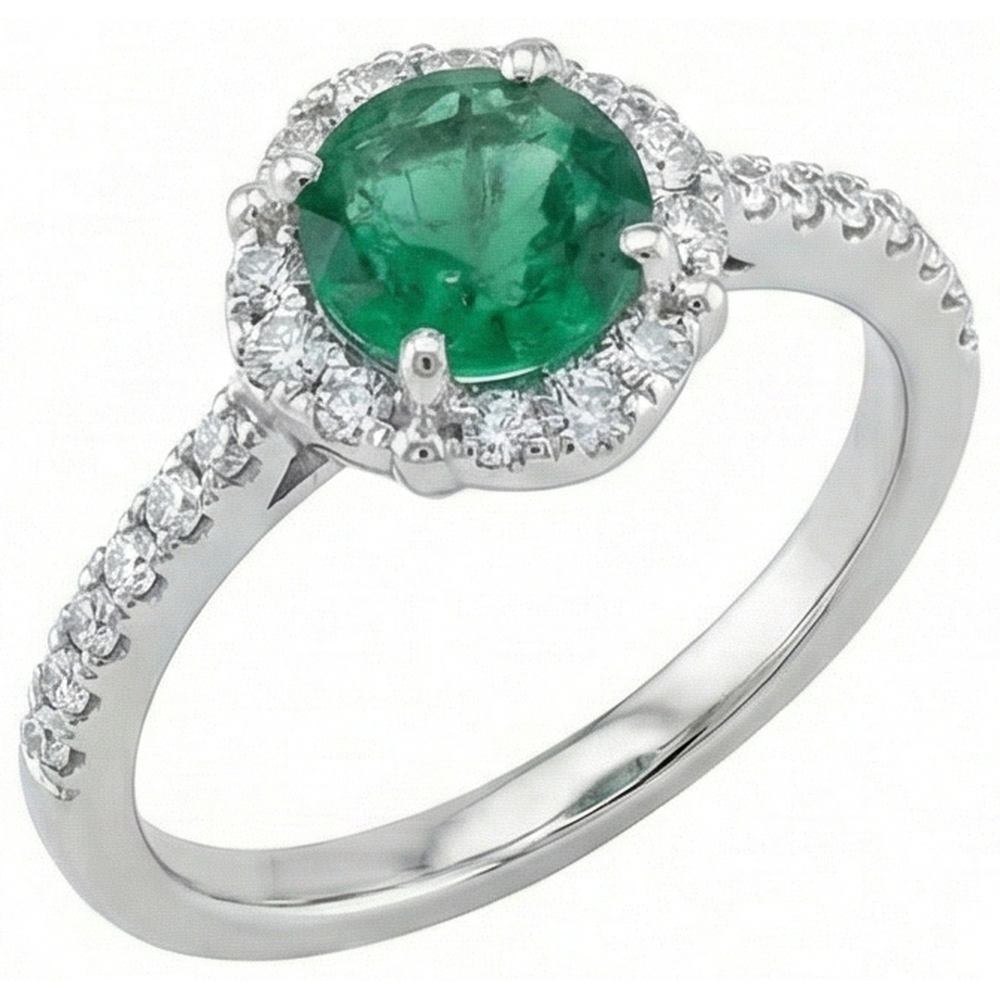 Solitaire With Accents 3.40 Ct Green Emerald And Natural Earth Mined DIAMOND ( NOT LAB GROWN )s Ring White Gold 14K