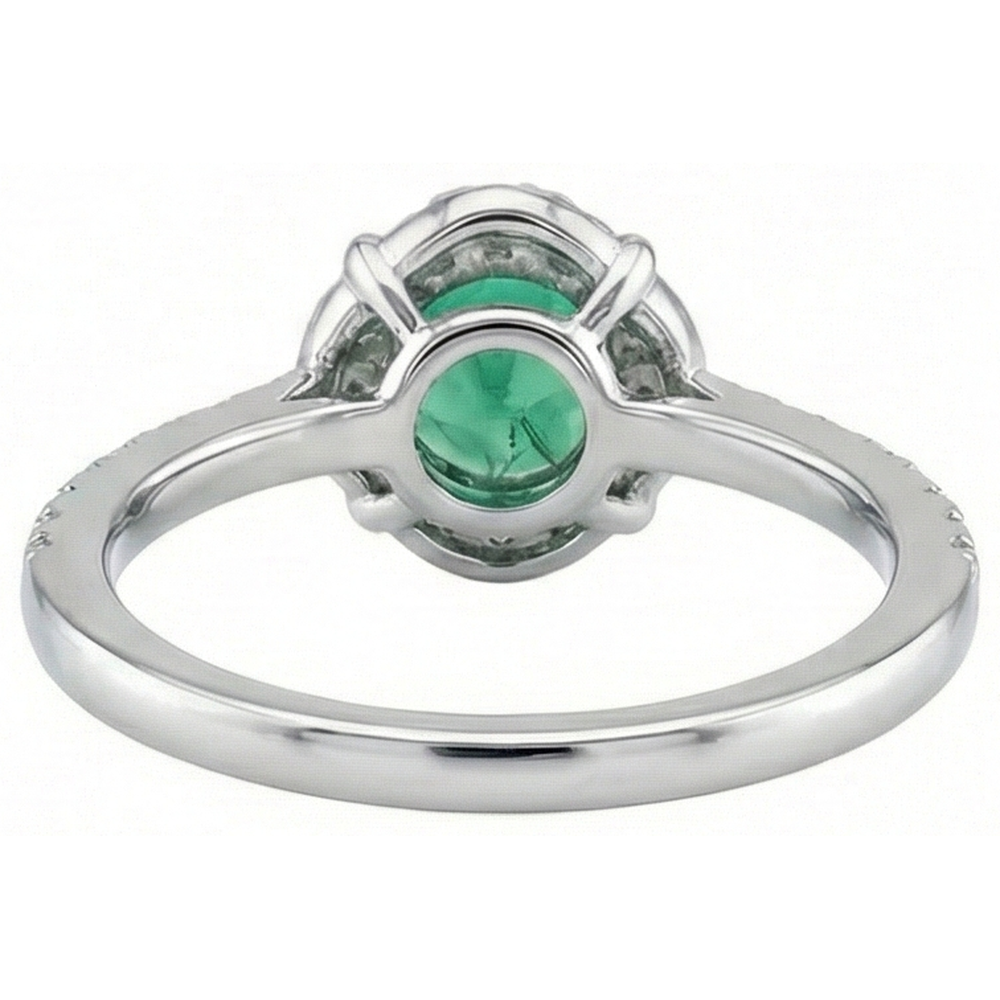 Solitaire With Accents 3.40 Ct Green Emerald And Natural Earth Mined DIAMOND ( NOT LAB GROWN )s Ring White Gold 14K