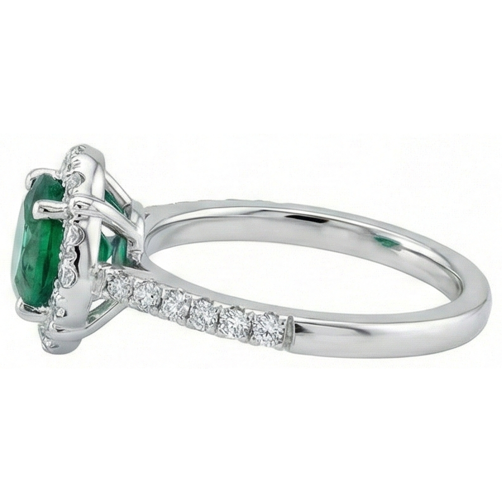 Solitaire With Accents 3.40 Ct Green Emerald And Natural Earth Mined DIAMOND ( NOT LAB GROWN )s Ring White Gold 14K
