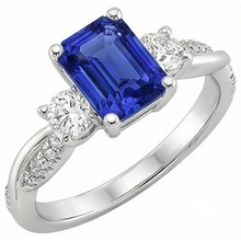 Solitaire With Accents 3 Stone Ring Blue Sapphire 4.25 Carats