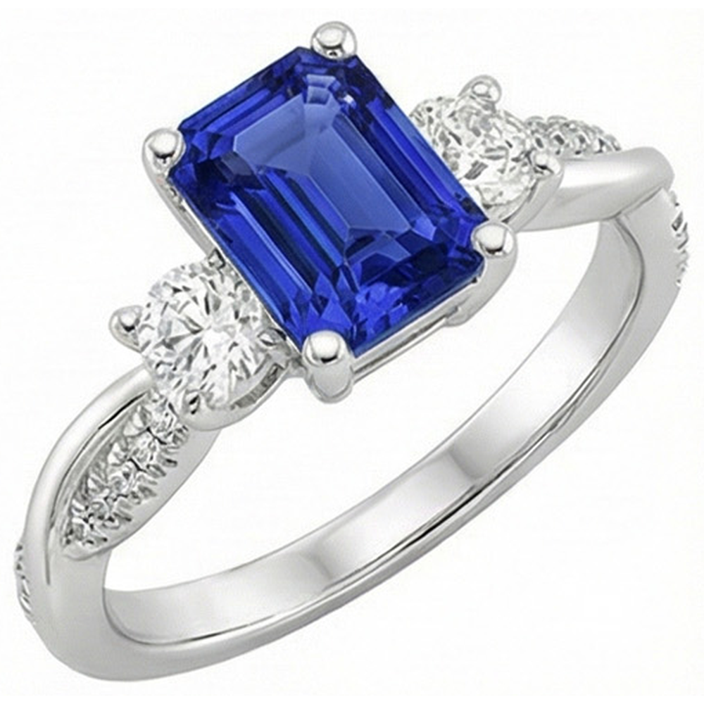 Solitaire With Accents 3 Stone Ring Blue Sapphire 4.25 Carats