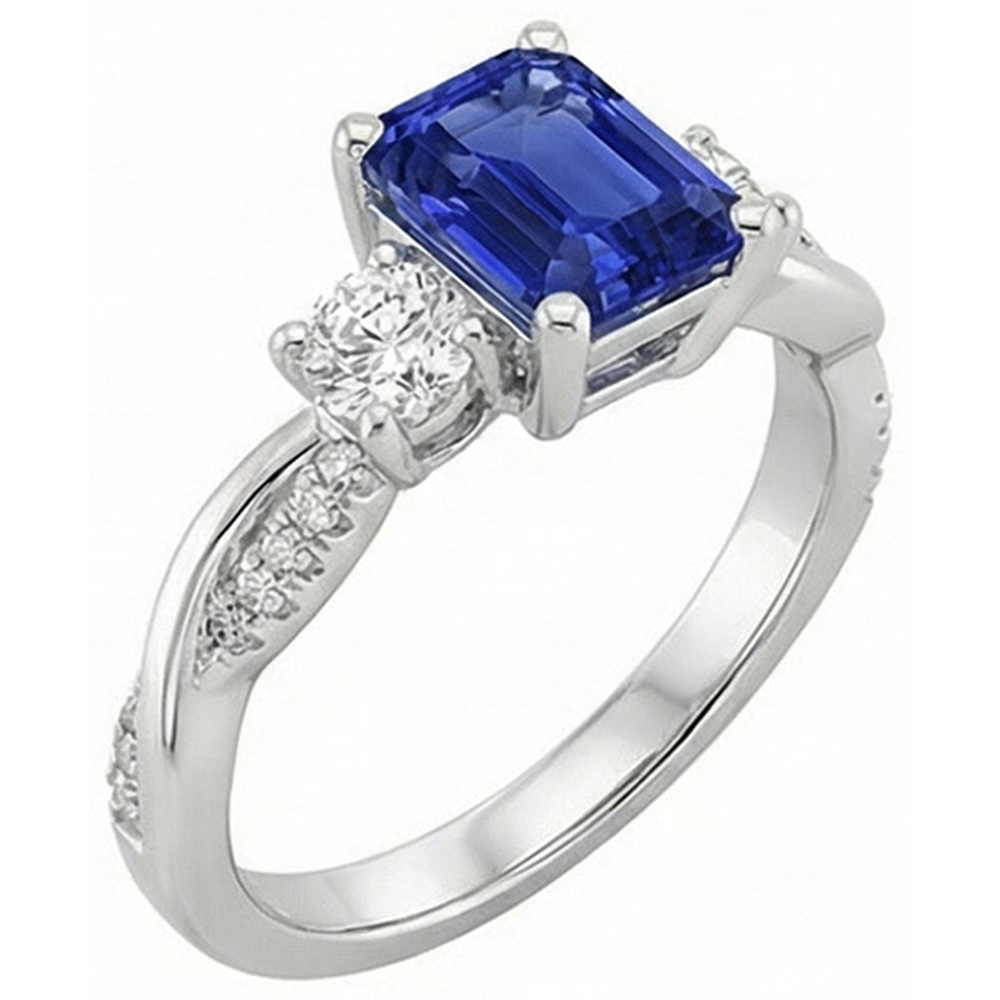 Solitaire With Accents 3 Stone Ring Blue Sapphire 4.25 Carats